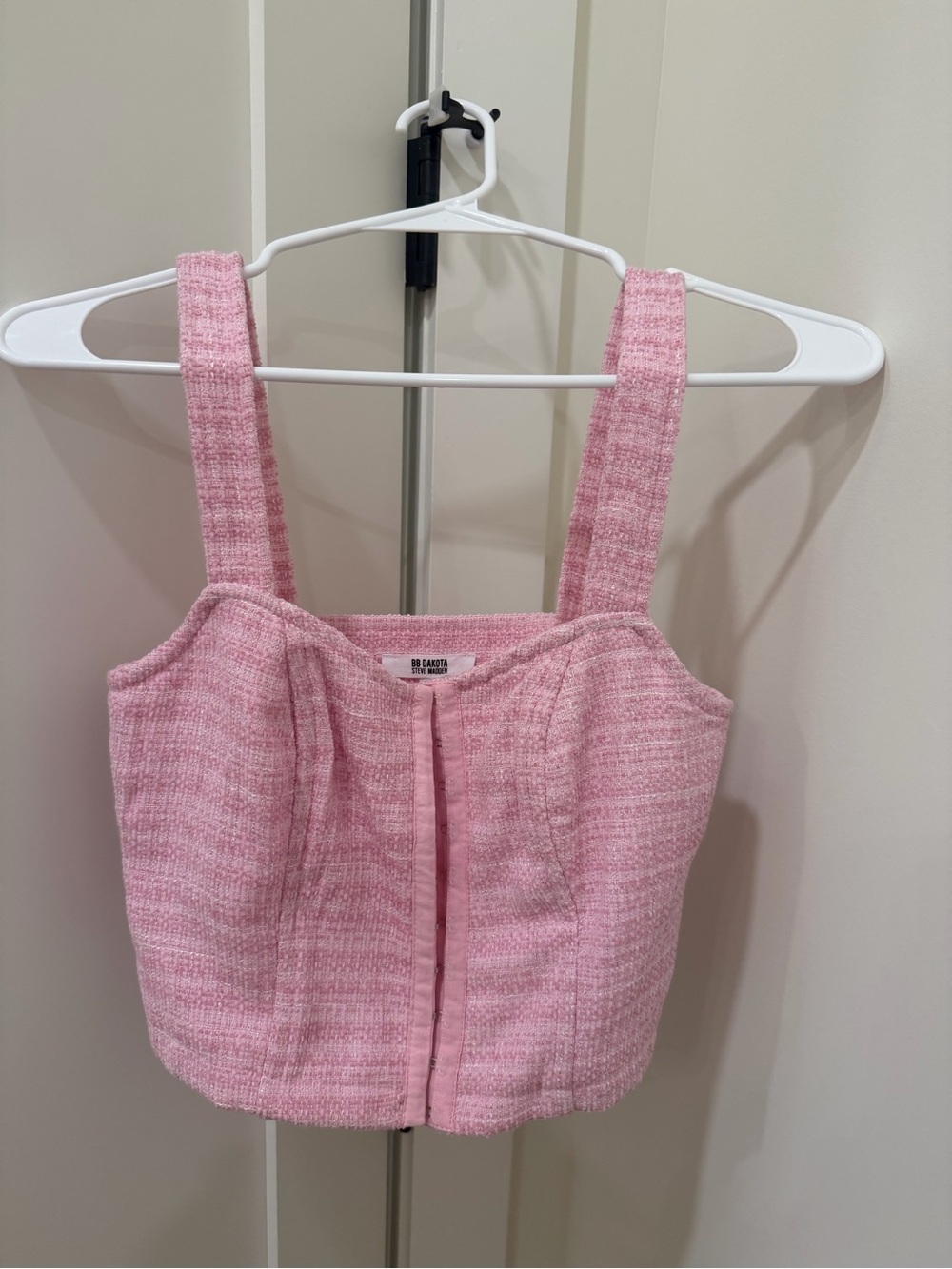 Steve Madden Pink Tweed Square-Neck Tank Top